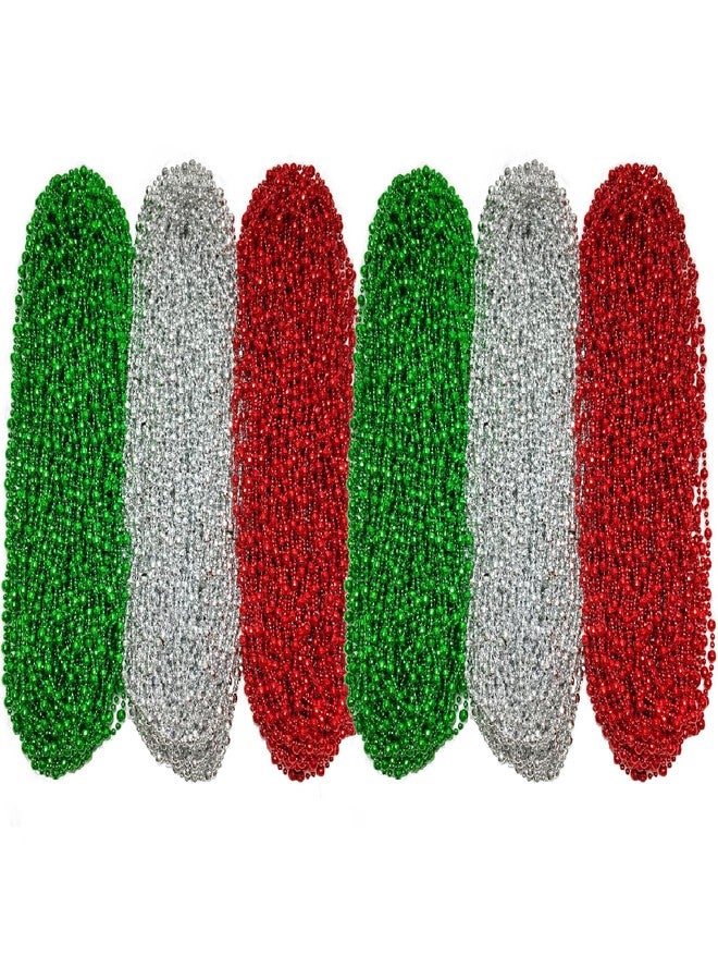 Becfupo 100 Pack Christmas Beads Necklaces Bulk, Red Green Silver Mardi Gras Bead Necklace For Christmas Holiday Party Decoration - Image 1